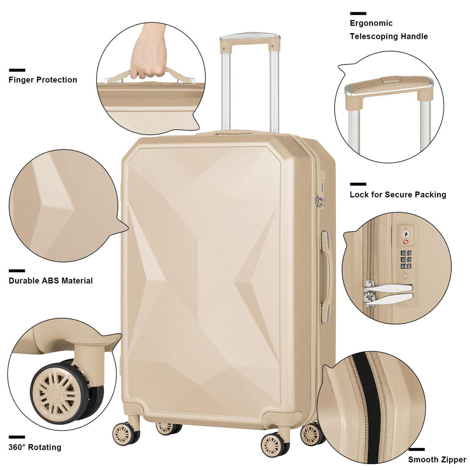 HIKOLAYAE Valise verticale avec roulette à 8 roues, 5 pièces - Conforme à la TSA
