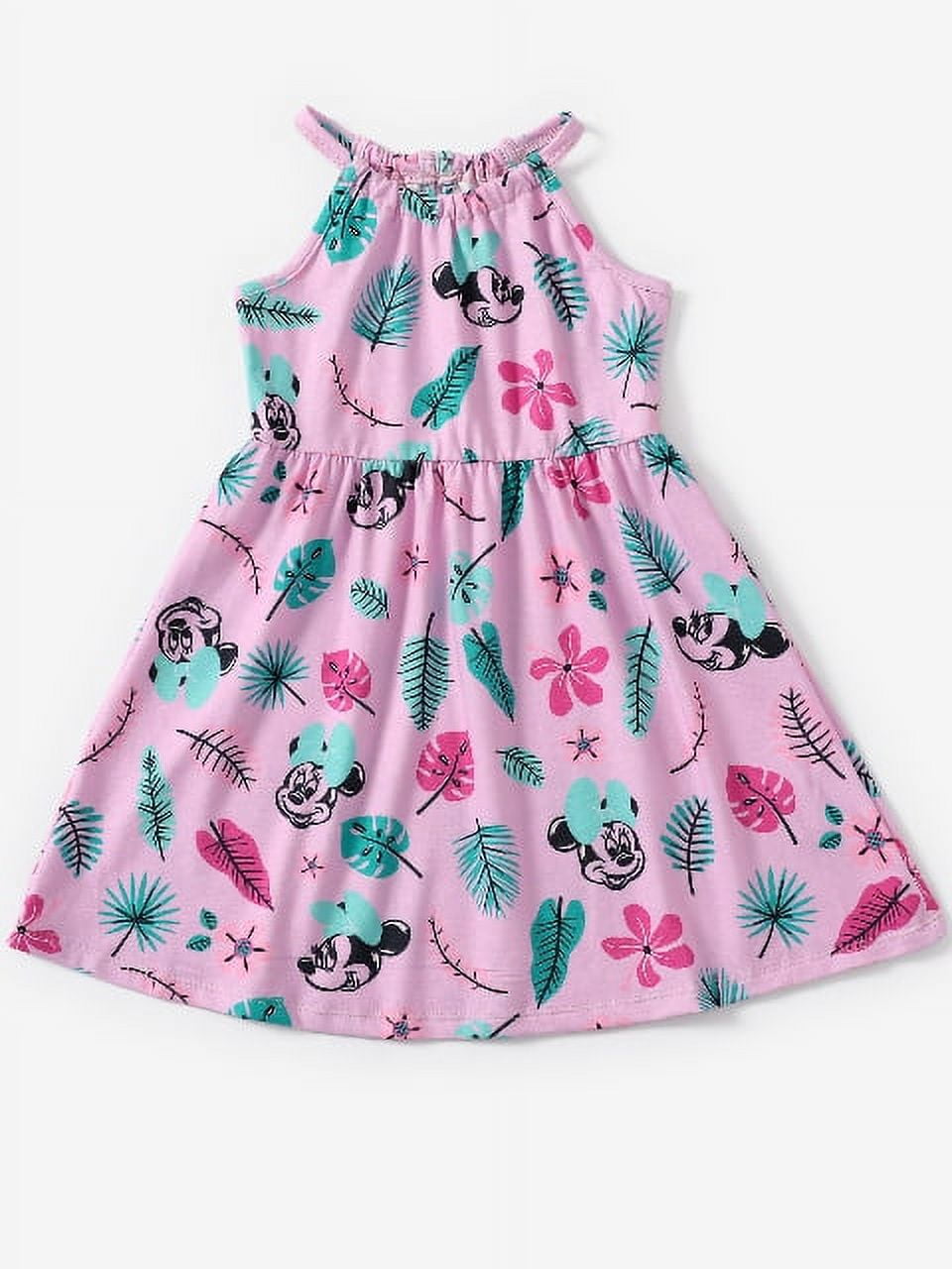 Disney Robes pour Filles Minnie Robe Débardeur Mode à Col Licou à Motif Floral Tenues d'Été Tailles 2-6
