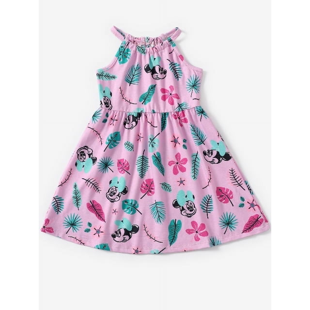 Disney Robes pour Filles Minnie Robe Débardeur Mode à Col Licou à Motif Floral Tenues d'Été Tailles 2-6