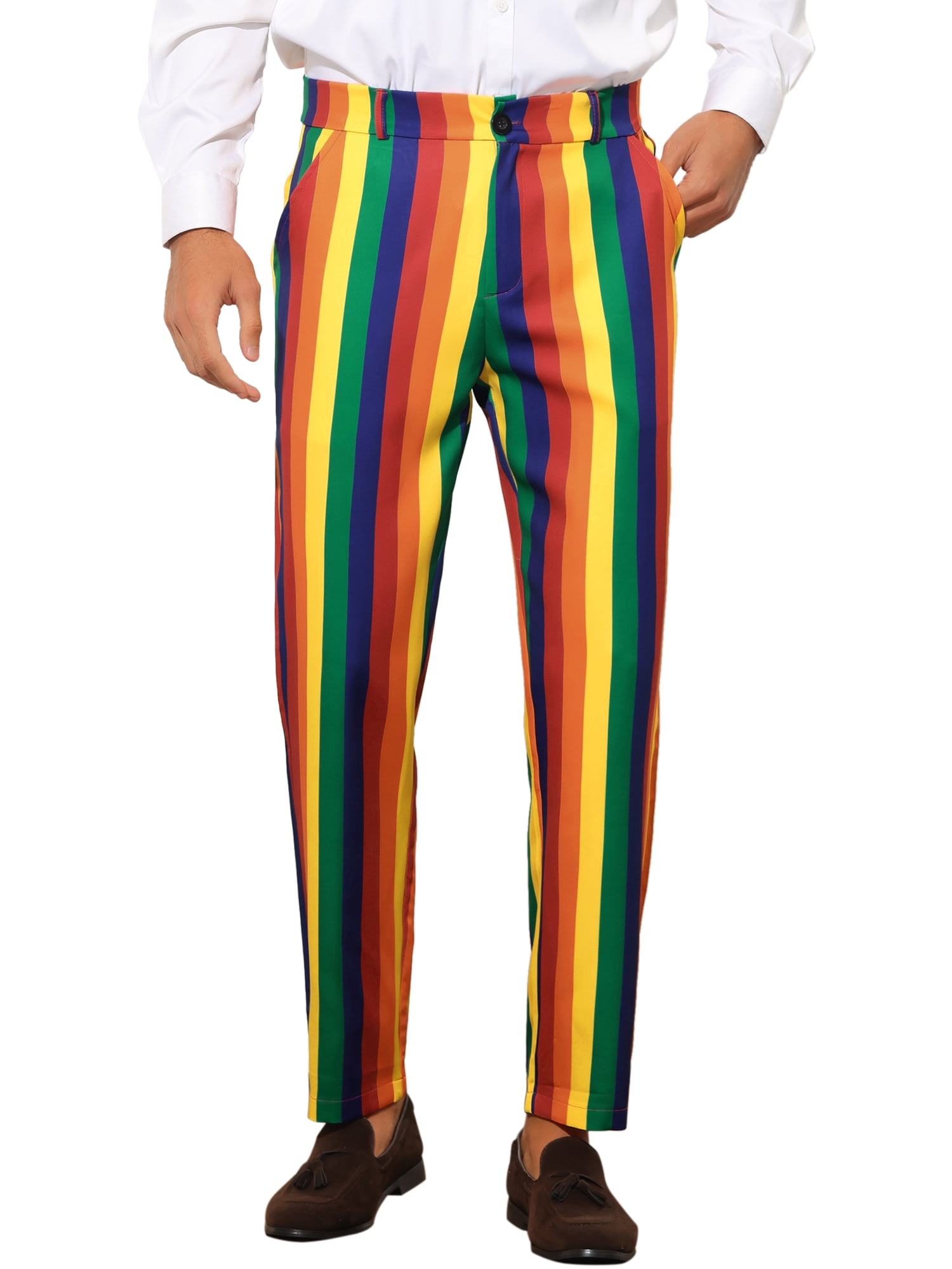INSPIRE CHIC Pantalon pour Homme à Rayures Colorées Audacieuses Coupe Régulière devant Plat Pantalon Habillé 28 Bleu Rouge