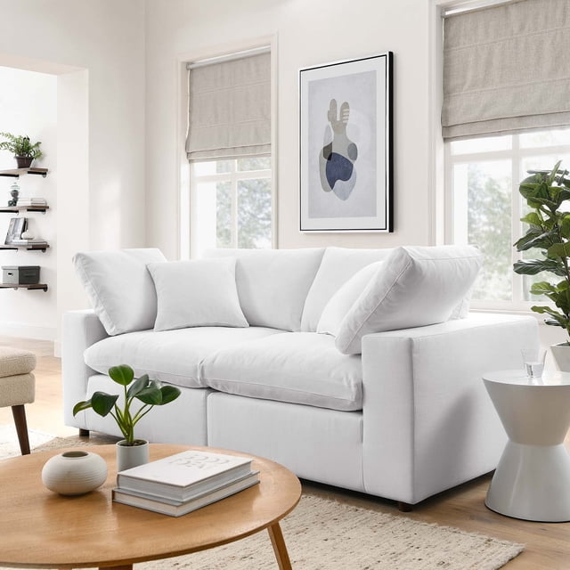 Modway Commix 2 Piece Down Filled Overstuffed Sectional Sofa Set in Pure White