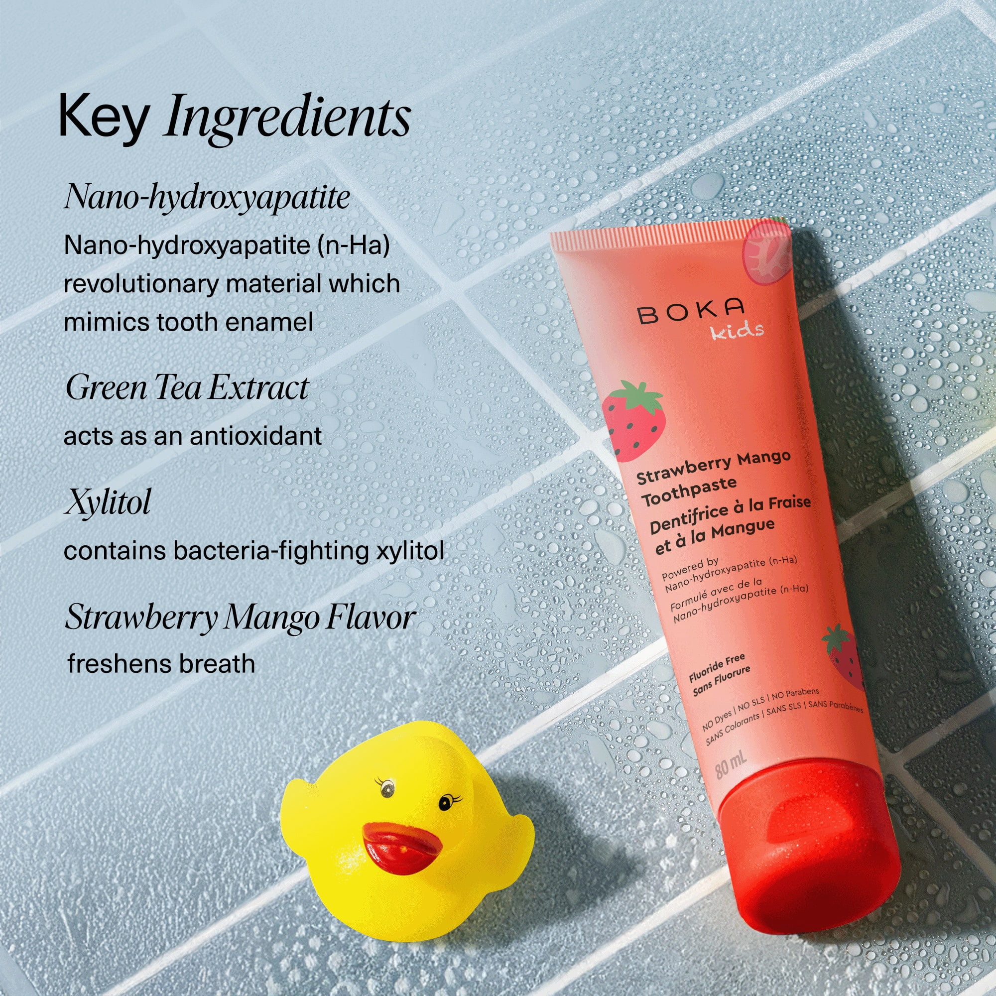 Boka Dentifrice sans Fluorure - Dentifrice Nano-hydroxyapatite - Saveur Fraise & Mangue - 80 ml