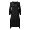 thumbnail image 4 of XDZJLR Robes pour Femmes Formelles Dames Deux Grandes Évasées Lin Ample à Manches Longues Robe en Lin, 4 of 5
