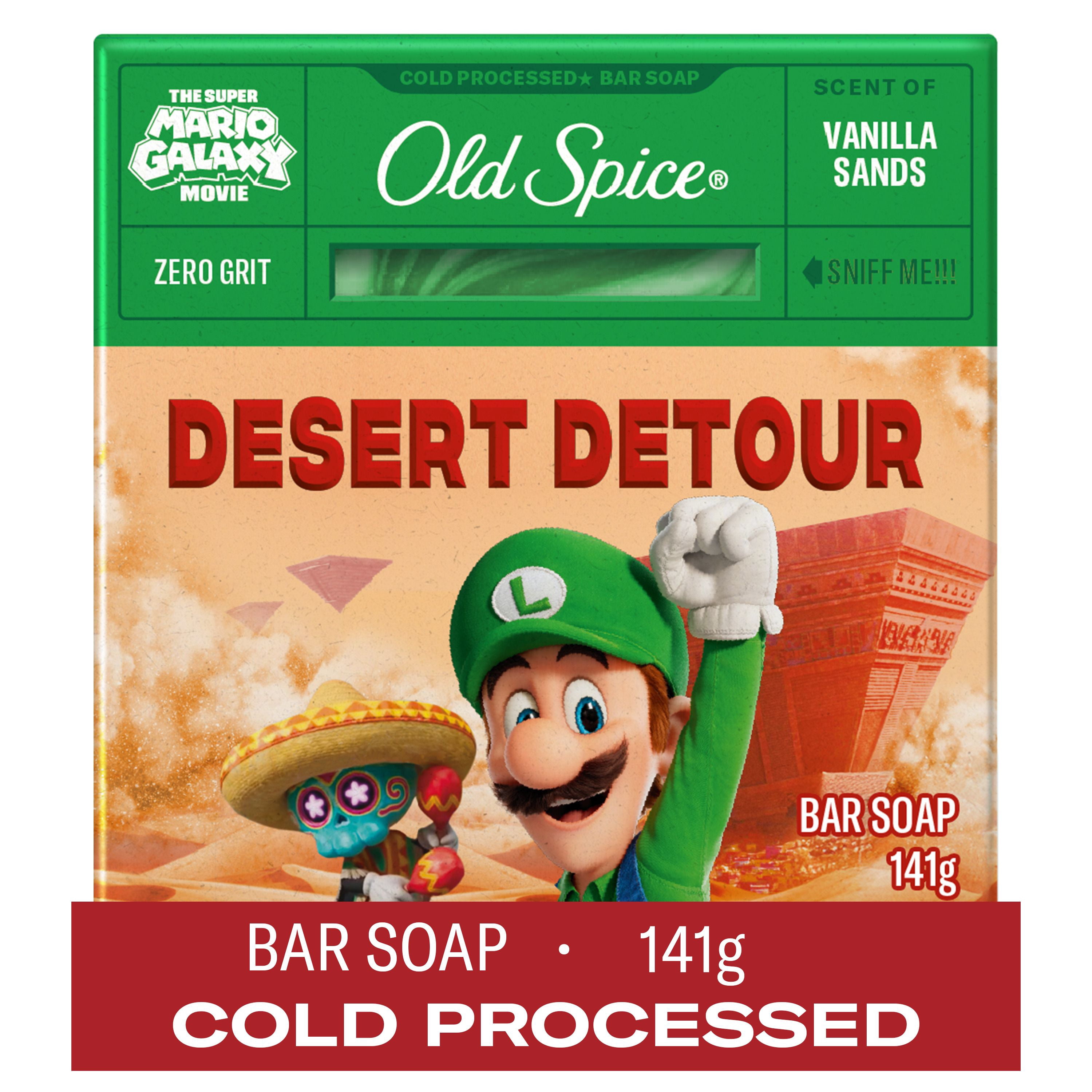 Pain de savon Old Spice saponifié à froid pour hommes, Détour du désert, parfum de vanille des sables, Old Spice x The Super Mario Galaxy Movie, aucun granule, 141 g