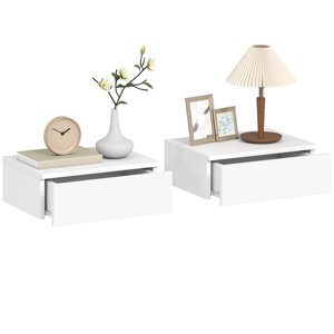 HOMCOM Floating Nightstands Set of 2, High Gloss Bedside Tables, White