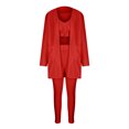 thumbnail image 3 of Innerwin Cardigan Outfit Set Open Front Women Fuzzy 3 Piece Sweatsuit Sleep Solid Color Regular Lounge Sets Red L, 3 of 7