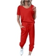 thumbnail image 1 of Yuyuzo Womens Workout Sets 2 Piece Short Sleeve Crew Neck T-Shirts Drawstring Jogger Pants with Pockets, 1 of 5