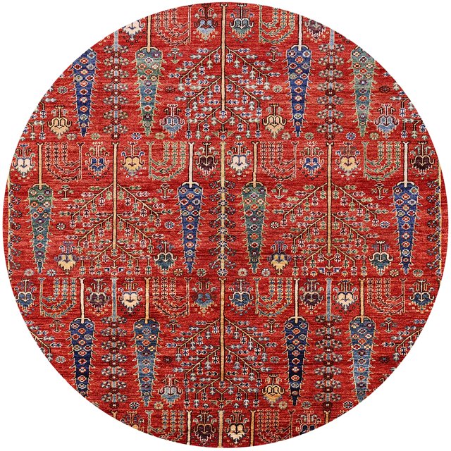Ahgly Company Tapis Rond Industriel Moderne Rouge Lavable en Machine, 7 Pieds Rond