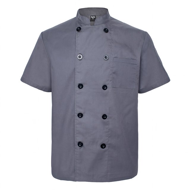 TOPTIE Unisex Short Sleeve Chef Coat Jacket, Dark Gray