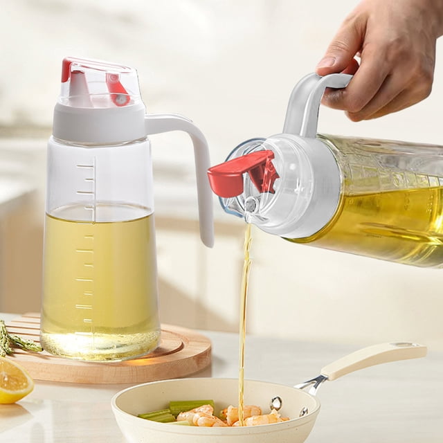 Suncoda Glass Dispenser Bottle, Olive Oil Dispenser Bottle Leakproof Glass Oil Container with Non Slip Handle Automatic Cap and Stopper Oil Dispenser Bottle for Kitchen 630Ml