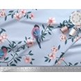 thumbnail image 3 of Soimoi Blue Georgette Viscose Fabric Peach Floral & American Robin Bird Print Fabric by The Yard 44 Inch Wide, 3 of 3