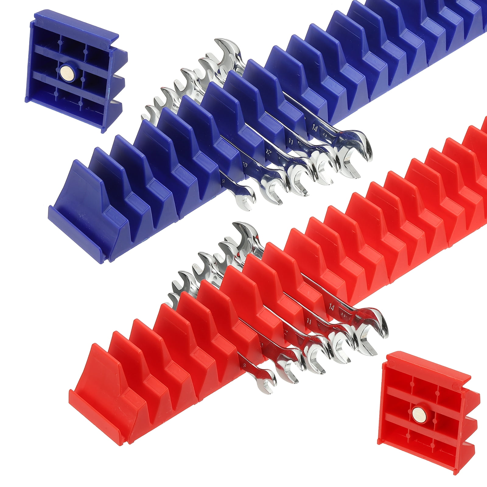 46pcs Magnetic Wrench Organizer for Tool Box, Magnetic Modular Wrench Organizer Holder Toolbox Universally for 46 Tools Drawer Chest Ratcheting Offset Wrenches, Red Blue