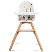 Patiojoy Baby High Chair Convertible 3 in 1 Wooden High Chair with Removable Food Tray Beige