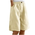 thumbnail image 1 of Timegard Wide Leg Shorts for Women Cotton Linen Elastic Waist Button Loose Solid Color Knee Length Pants, 1 of 7