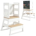thumbnail image 1 of Qaba 2 in 1 Toddler Tower Kitchen Helper w/ Chalkboard, Safety Rail, White, 1 of 10