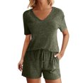 thumbnail image 1 of Timegard 2 Piece Sets for Women Ribbed Short Sleeve V-Neck Top Elastic Waisted Drawstring Shorts Casual Loose Sets, 1 of 7