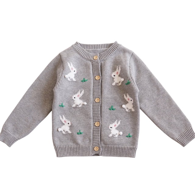 Glisme Girls Sweater Easter Outfit Toddler Rabbit Bunny Sweaters Coat Lightweight Top Clothes Grey , 2-3 Years