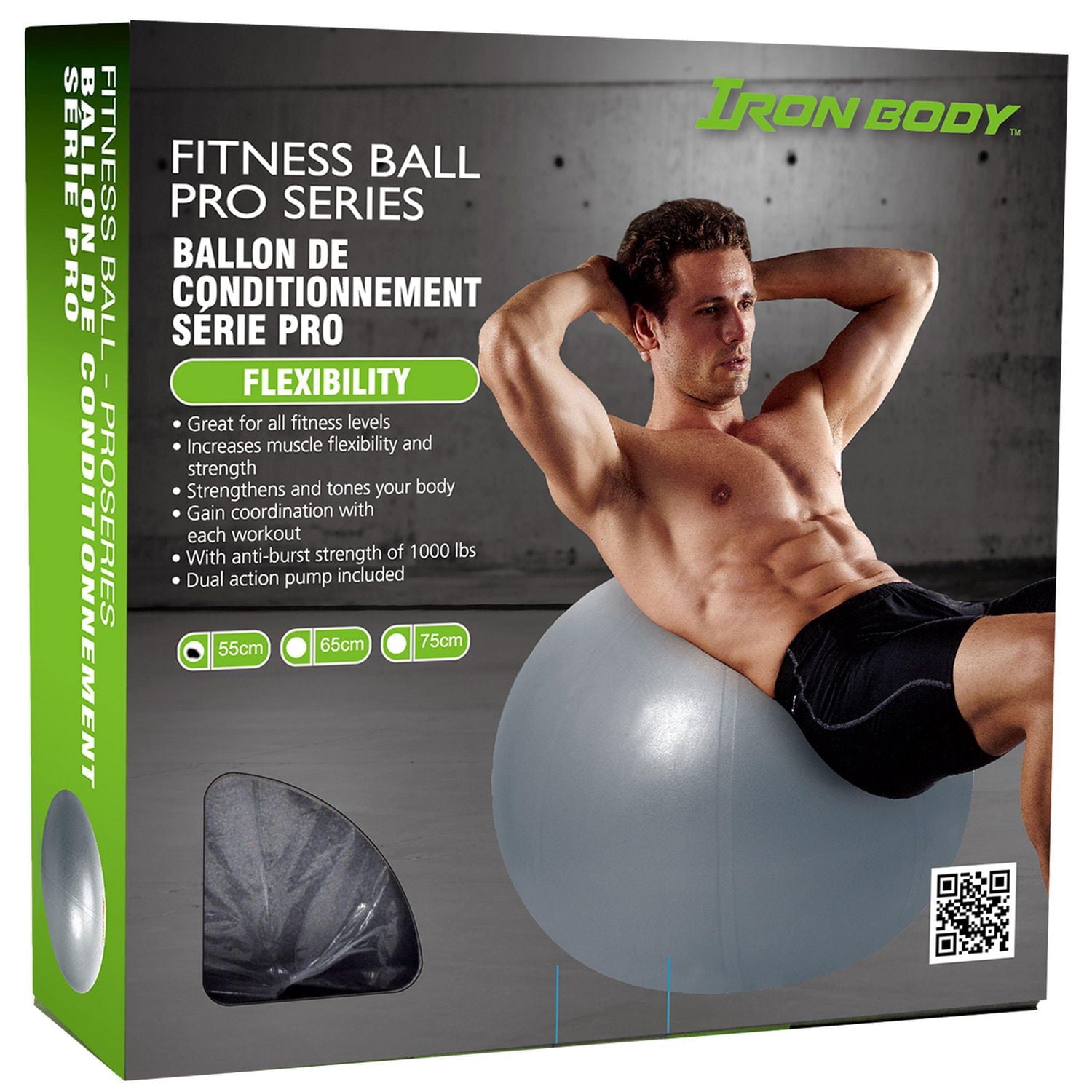 IBF Iron Body Fitness Ballon d’Exercice Série Pro avec Pompe, Ballon de Stabilité Anti-Éclatement