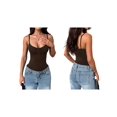 thumbnail image 3 of Débardeurs Moulants à Bretelles Spaghetti Ajustables à Encolure en U pour Femmes, Camisoles de Base Décontractées pour l'Entraînement, Brun G, 3 of 7