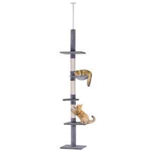 5-Tier Arbre d'escalade de chat gris & Centre d'activités - Étage jusqu'à la tour de chat plafond avec poste de grattement - 90.5" Hauteur réglable pour le salon & Chambre à coucher
