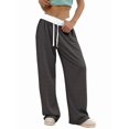 thumbnail image 1 of Women'S Contrast Color Waistband Sweatpants Wide Leg Pants with Drawstring Buckle Dark Gray L, 1 of 8
