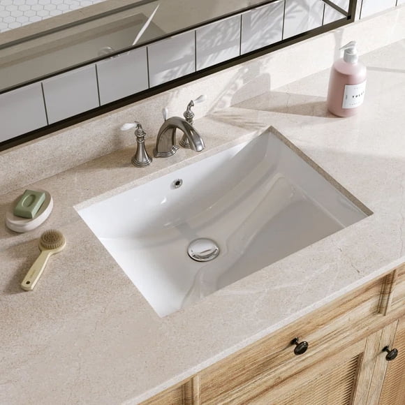 HOROW Lavabo de Salle de Bain Rectangulaire sous Plan en Porcelaine Vitreuse Blanche de 15,75 Pieds' avec Trop-Plein