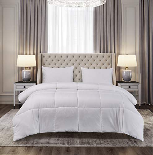 Blue Ridge Home Fashions Microfiber Light Weight Solid Down Alternative All Season Comforter - Hypoallergenic Polyester Fill, King, White