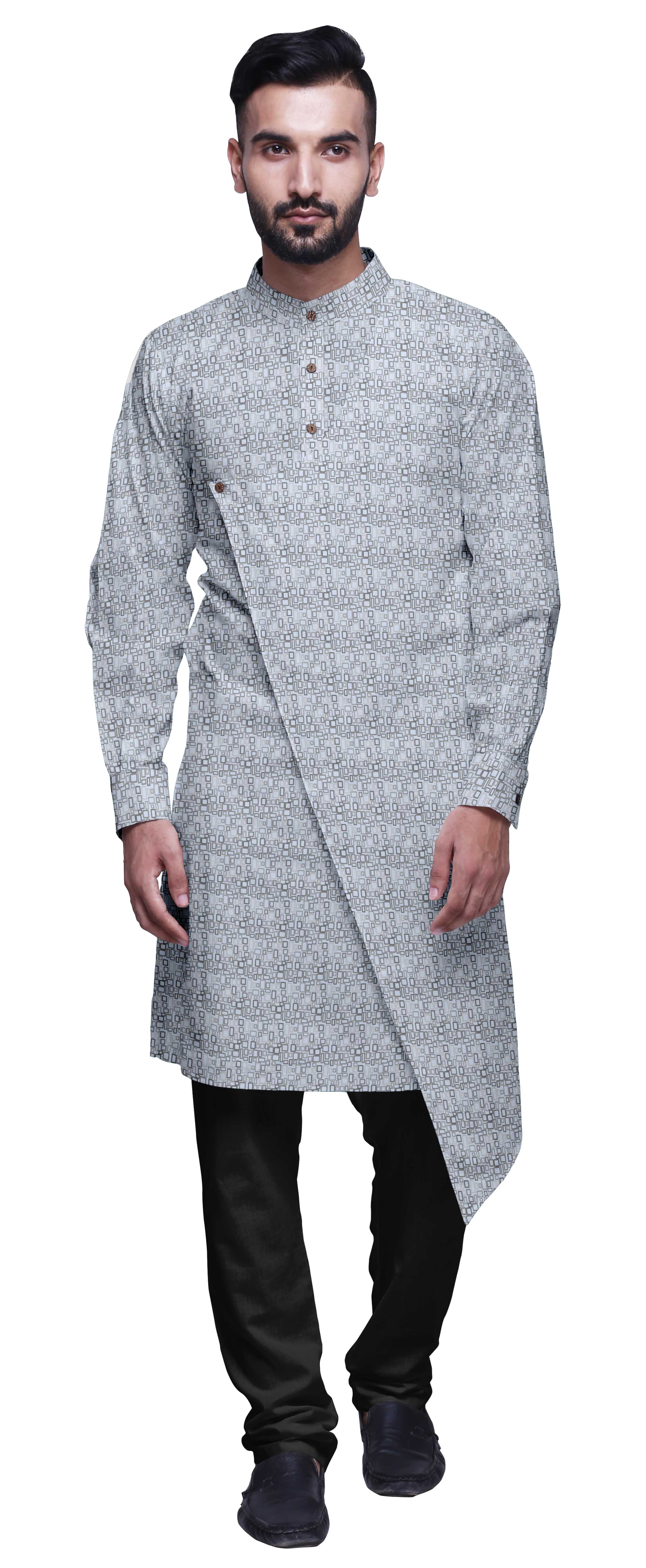 Atasi Ensemble Kurta-Pyjama Long en Coton pour Hommes, Kurta-Pyjama Décontracté de Designer, Vêtements