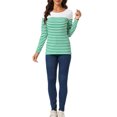 thumbnail image 2 of INSPIRE CHIC Blouse pour Femme à Rayures à Blocs de Couleur à Manches Longues T-Shirt Décontracté L Blanc Vert, 2 of 6