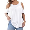 thumbnail image 1 of FAIWAD T-Shirts à Épaules Dénudées d'Été pour Femmes, Manches Courtes, Col Ras du Cou, T-Shirts Unis, Tunique Basique Décontractée, 1 of 6