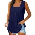thumbnail image 1 of Timegard Womens Tank Tops Solid Color Square Neck Pleated Sleeveless Dressy Casual Tunic Top Basic Tee, 1 of 5