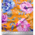 thumbnail image 1 of Soimoi Orange polyester Crepe Fabric Leaves & Floral Print Sewing Fabric BTY 52 Inch Wide, 1 of 3