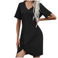 thumbnail image 2 of Pisexur Robe à Manches Courtes à Col Rond Mode Femmes Été Manches Courtes Décontractée Robe à Col Rond Confort Ample Articles pour la Maison Couleur Col en V Torsadé Polyvalente Ajustée Robe pour Femmes en Liquidation, 2 of 4