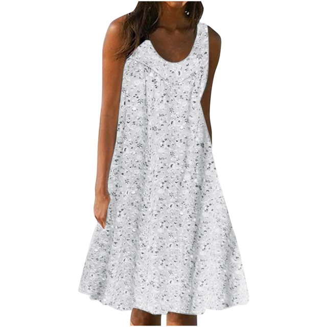 Mrat Robe Courte à Imprimé Floral pour Femmes, Tenue d'Intérieur, Col Rond, Sans Manches, Grande Taille, Robe de Nuit, Robes Élégantes P-108 Blanc 3TG