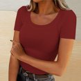 thumbnail image 2 of AherBiu Womens Tops Summer Ribbed Knitted Stretchy Slim Tight Tops Solid Color Short Sleeve Tshirts, 2 of 4
