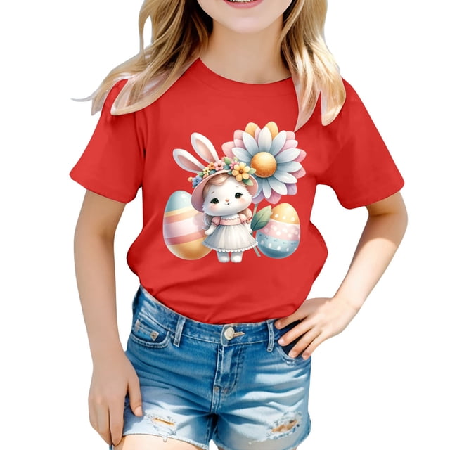 XDZJLR T-Shirt pour Filles Tout-Petits, Graphique de Pâques, Coupe Ample, Manches Courtes, Col Rond, Décontracté, pour Garçons, 3-4 Ans
