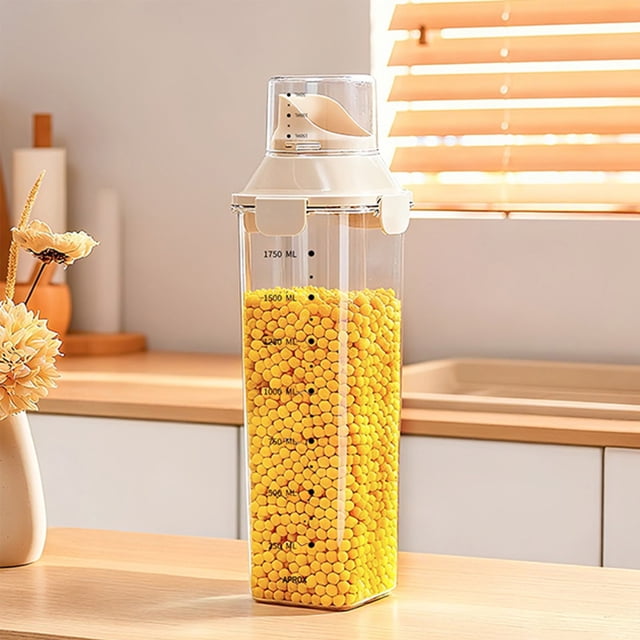 Birdeem Food Storage Container with Measuring Cup,Transparent Airtight Pantry Storage Organizer for Dry Goods,Cereal,Flour,Sugar,Snacks,Kitchen Storage Box with Measuring Compartment