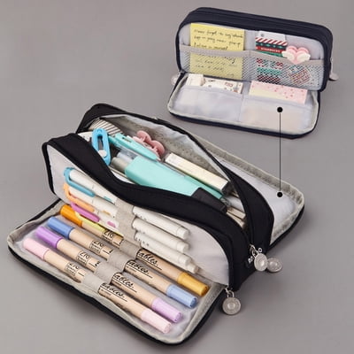RKSTN Canvas Pencil Case with Double Zipper, Large Capacity, 1 Pack