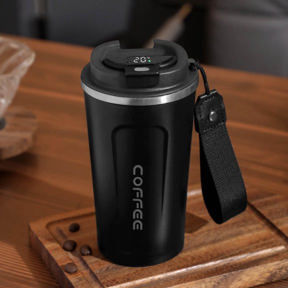 Tasse à Café en Acier Inoxydable avec Mesure Intelligente de la Température et Isolation, avec Corde de Levage, Mug Portable pour Voiture