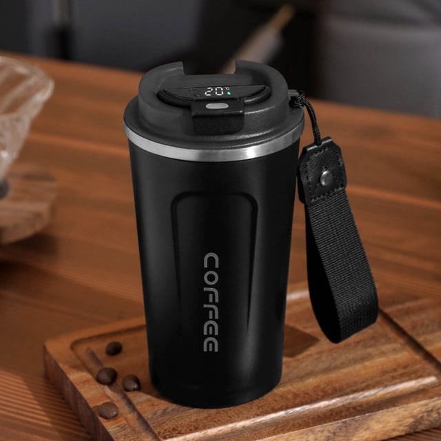 JWshufel Stainless Steel Coffee Mug Intelligent Temperature Display Portable Insulated Cup with Lifting Rope for Hot Cold Drinks Lightweight Easy to Carry and Clean