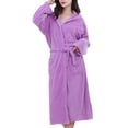 thumbnail image 1 of WRKEKC Womens Robe Solid Color Plush with Pockets Hooded Cotton Absorbent Quick Dry Bathrobe for Women Fall Lounge Wear, 1 of 4