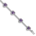thumbnail image 1 of 925 Sterling Silver Rhodium-plated Amethyst and Clear Cubic Zirconia Heart Bracelet, 1 of 2