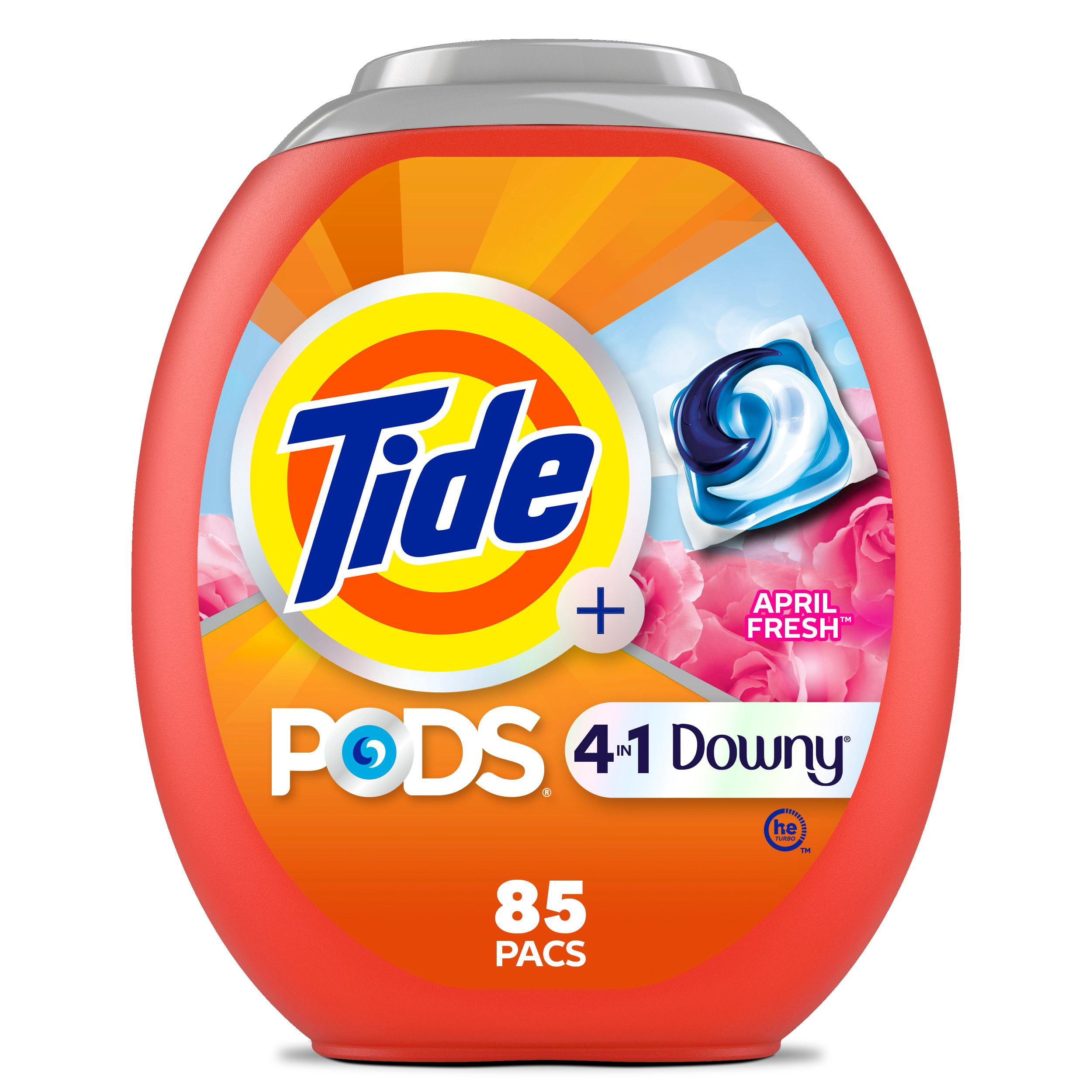 Tide PODS Laundry Detergent soap with a touch of Downy 4-in-1 Detergent, 85 Count, Stain Remover, Freshness, Softness, Fabric Protecter, HE Compaible