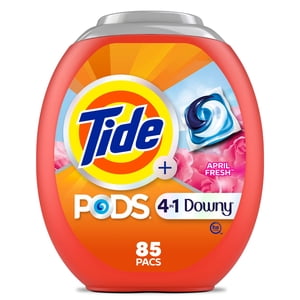 Tide PODS Laundry Detergent soap with a touch of Downy 4-in-1 Detergent, 85 Count, Stain Remover, Freshness, Softness, Fabric Protecter, HE Compaible