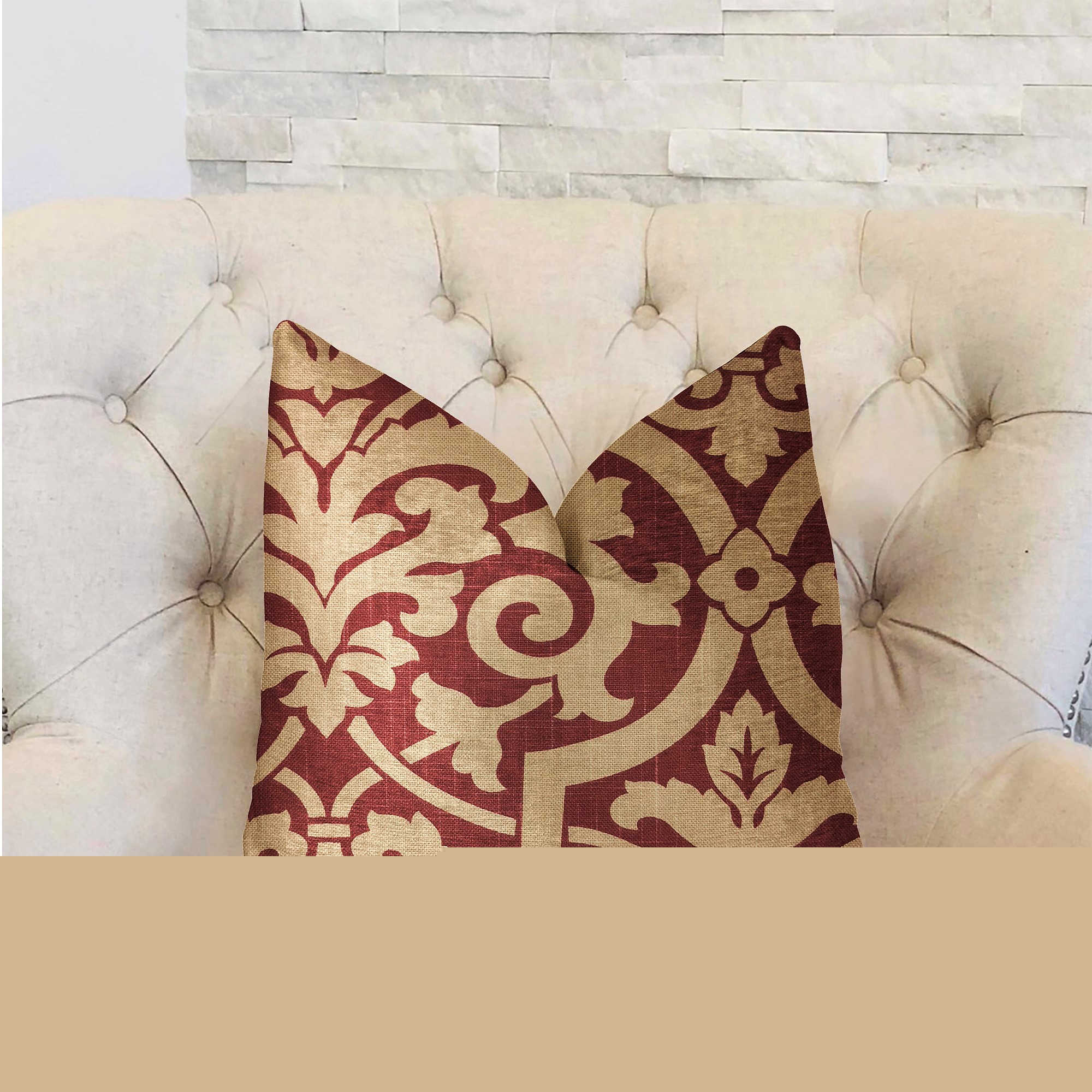 thumbnail image 2 of PBRA2277-1220-DP Plutus Coussin de Luxe Rouge & Beige Bouclier Sacré, 12 x 20 Po., 2 of 3