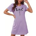 thumbnail image 4 of Mrat Chemise de Nuit pour Femme Chemise de Nuit pour Femme Tenue de Nuit Manches Courtes Chemise de Nuit Décontractée Imprimée Robe de Nuit Ample Confortable Pyjama S-80 Violet P, 4 of 7