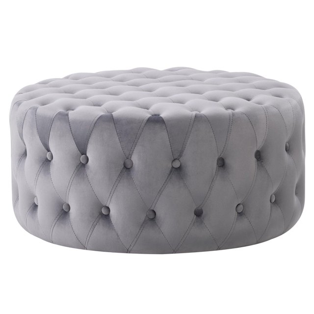 CorLiving Lynwood Velvet Large Round Tufted Ottoman