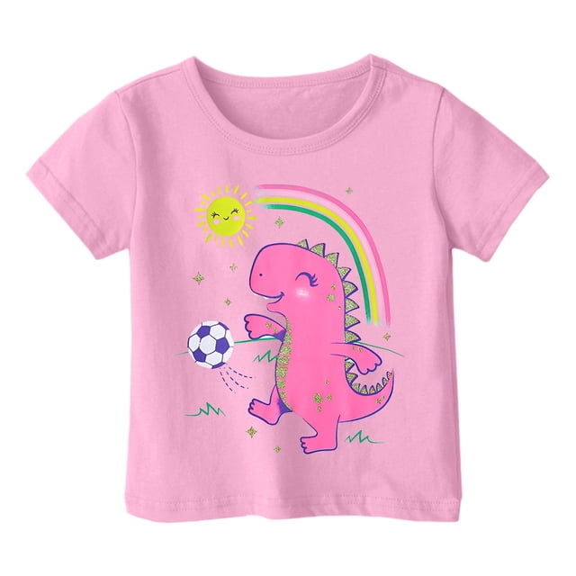 6x T-Shirt Lépreux Filles Garçon et Fille Mode Décontractée Imprimé Col Rond Manches Courtes T-Shirt Haut