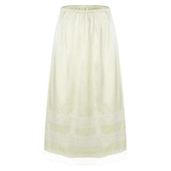 Doomiva Women's Lace Trim Lingerie Long Underskirt Elastic Waist Half Slip Skirt for Under Dresses Ivory 3XL