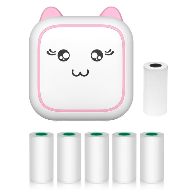 yeacher Pink C25 Mini Thermal Printer - 2 Inch 58mm Portable, 200dpi, Bluetooth/USB, 800mAh Battery, Includes 1 Thermal Roll & 5 Sticker Rolls, ABS Material, Compact Design for Notes, Lists, and